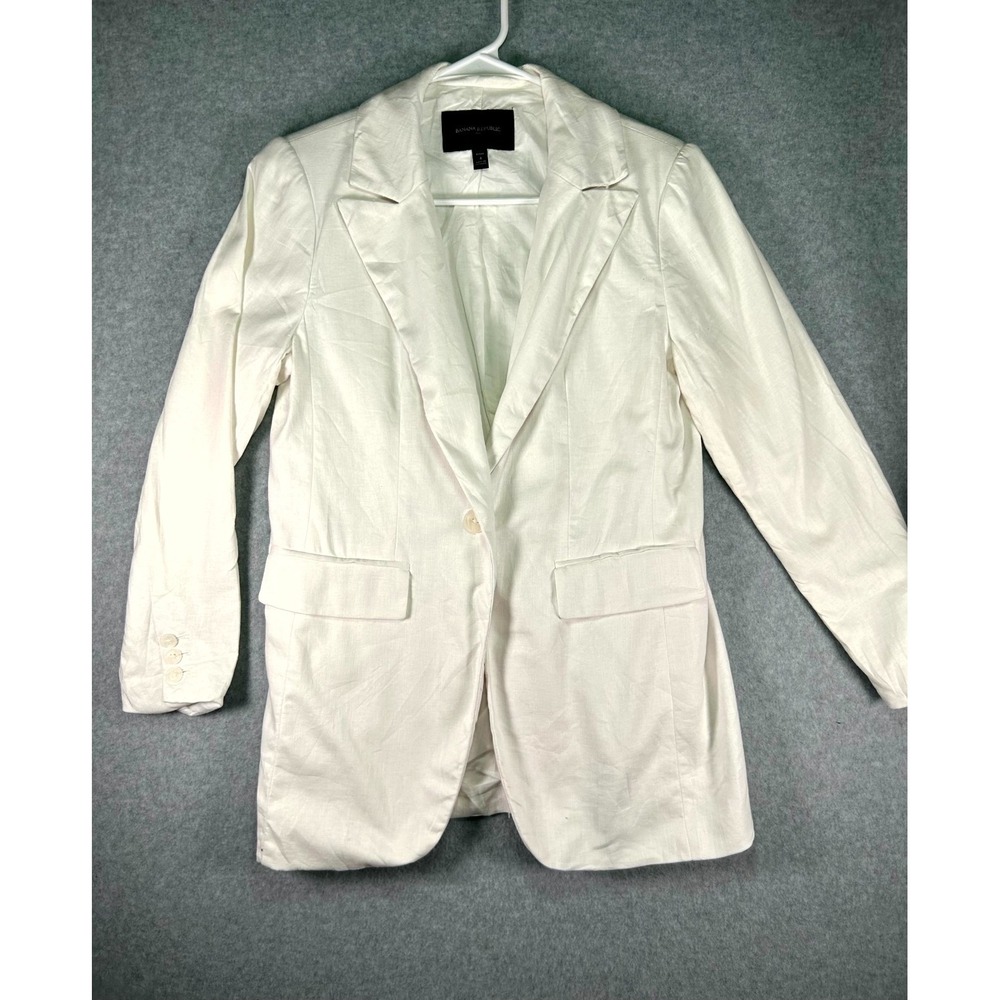 Banana Republic Blazer Jacket Womens 4 Petite White Linen Cotton Single Breasted